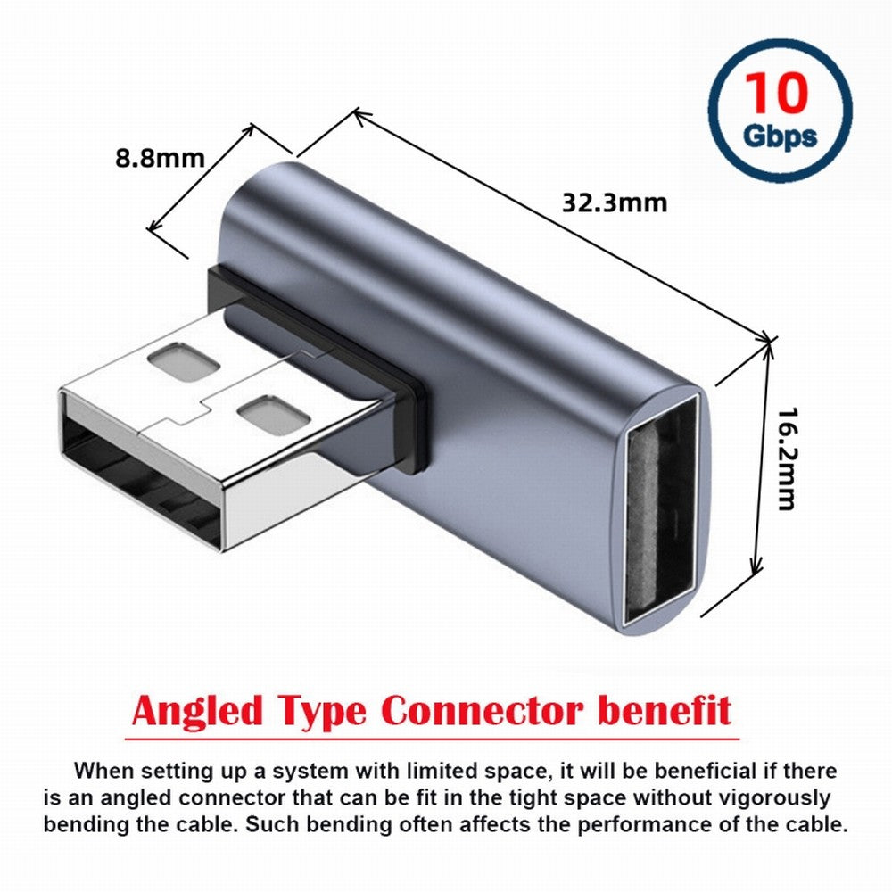 Chenyang 10Gbps USB3.0 Male to Female Extension Power Data Video Adapter Low Profile 90 Degree Right Angled Type U3-018-RI