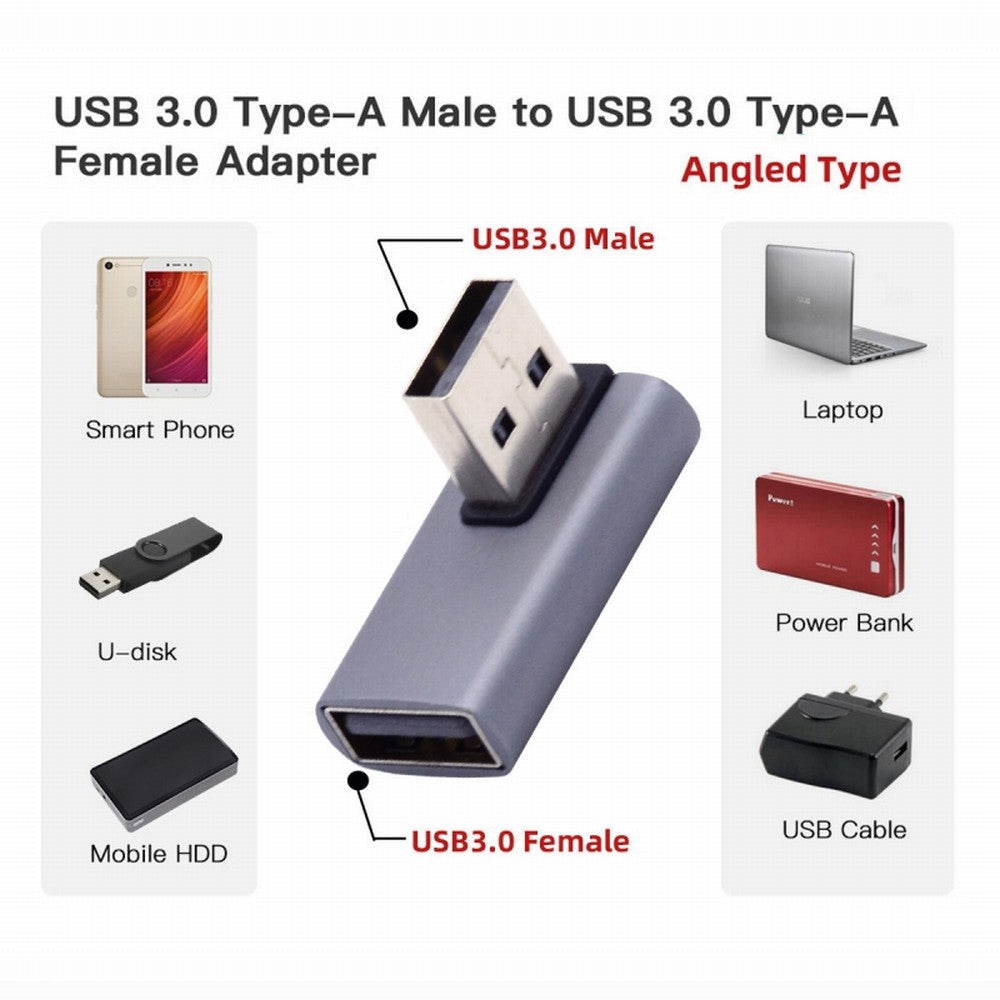 Chenyang 10Gbps USB3.0 Male to Female Extension Power Data Video Adapter Low Profile 90 Degree Right Angled Type U3-018-RI