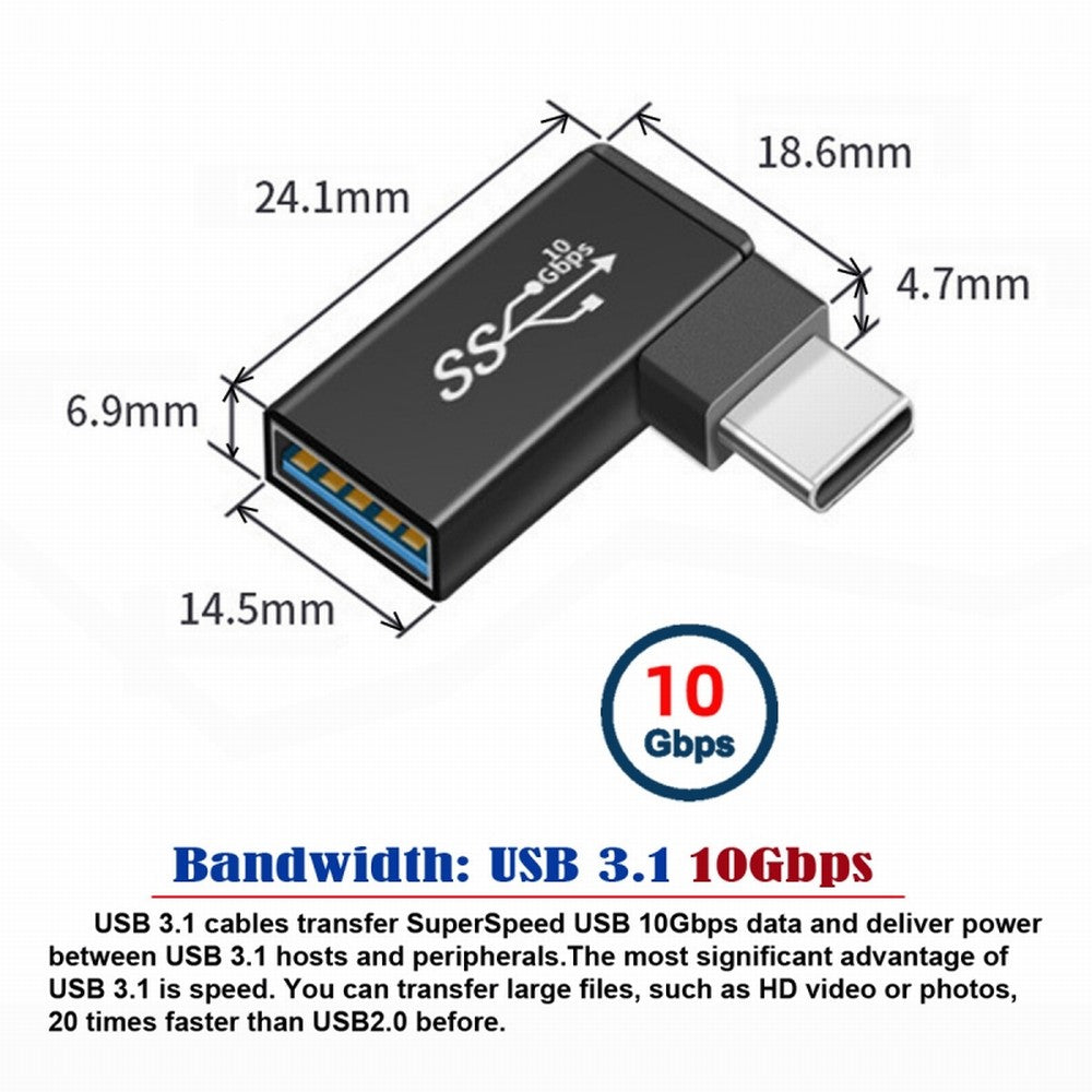 Chenyang USB-C Type-C to USB 3.0 Female OTG Adapter Right Angled 90 Degree for Laptop Cell Phone UC-035-RI