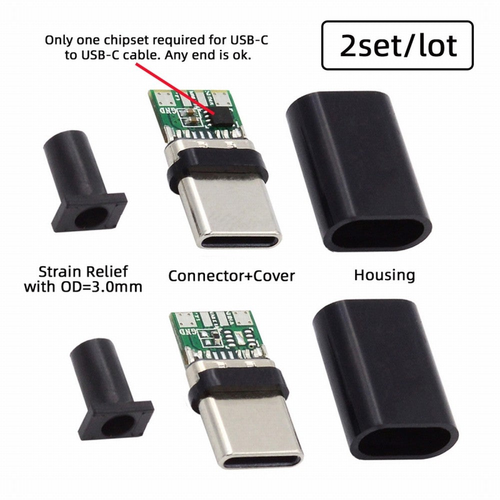 Chenyang 2sets/lot DIY OEM 24pin Connector Plug USB Type C USB-C Male to USB-C Male 100W PD USB2.0 Data with Housing Cover CN-004