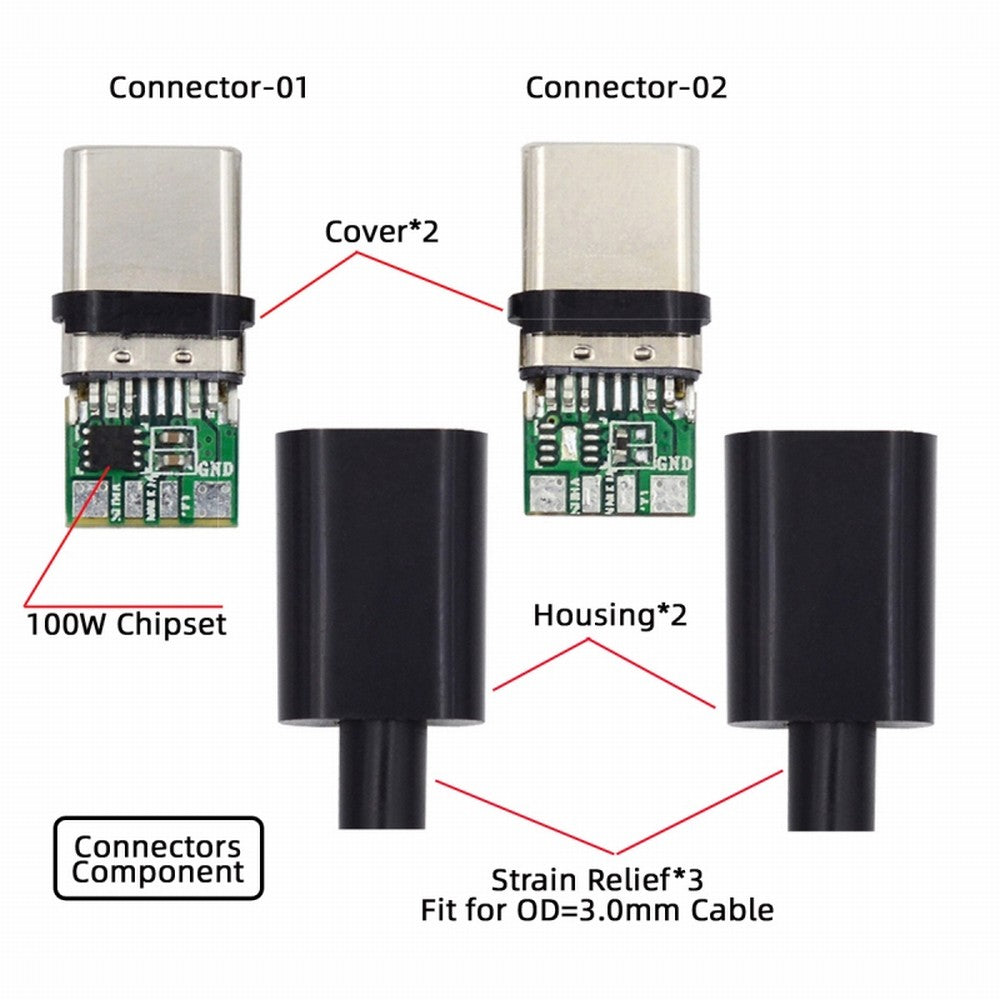 Chenyang 2sets/lot DIY OEM 24pin Connector Plug USB Type C USB-C Male to USB-C Male 100W PD USB2.0 Data with Housing Cover CN-004