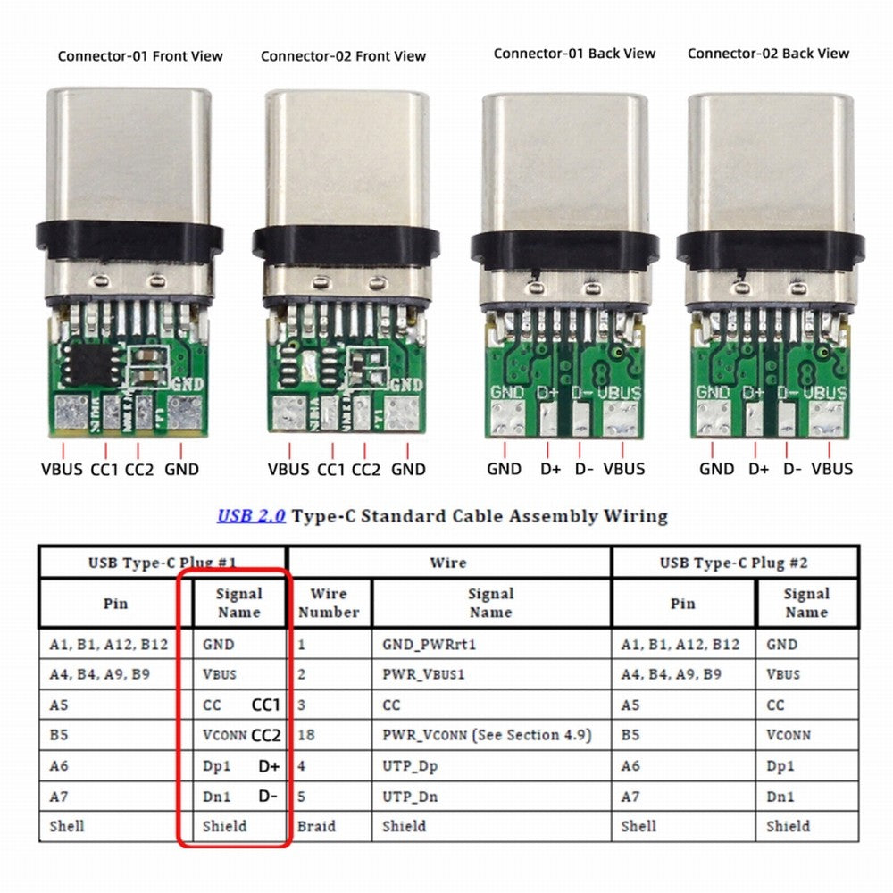 Chenyang 2sets/lot DIY OEM 24pin Connector Plug USB Type C USB-C Male to USB-C Male 100W PD USB2.0 Data with Housing Cover CN-004