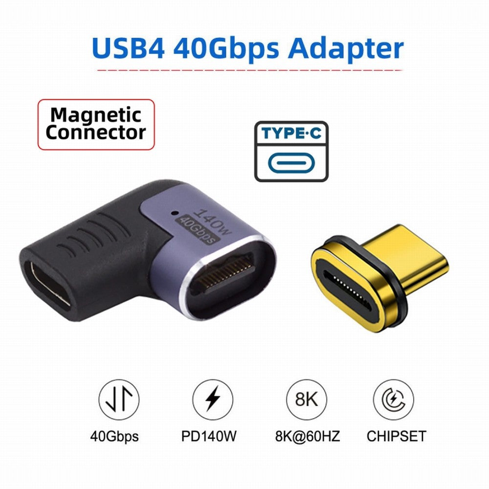 Chenyang Magnetic Connector USB4 140W 40Gbps USB4 Type C Male to Female Left Right Angled Power Data 8K Video Adapter for Laptop Phone UC-062-RI