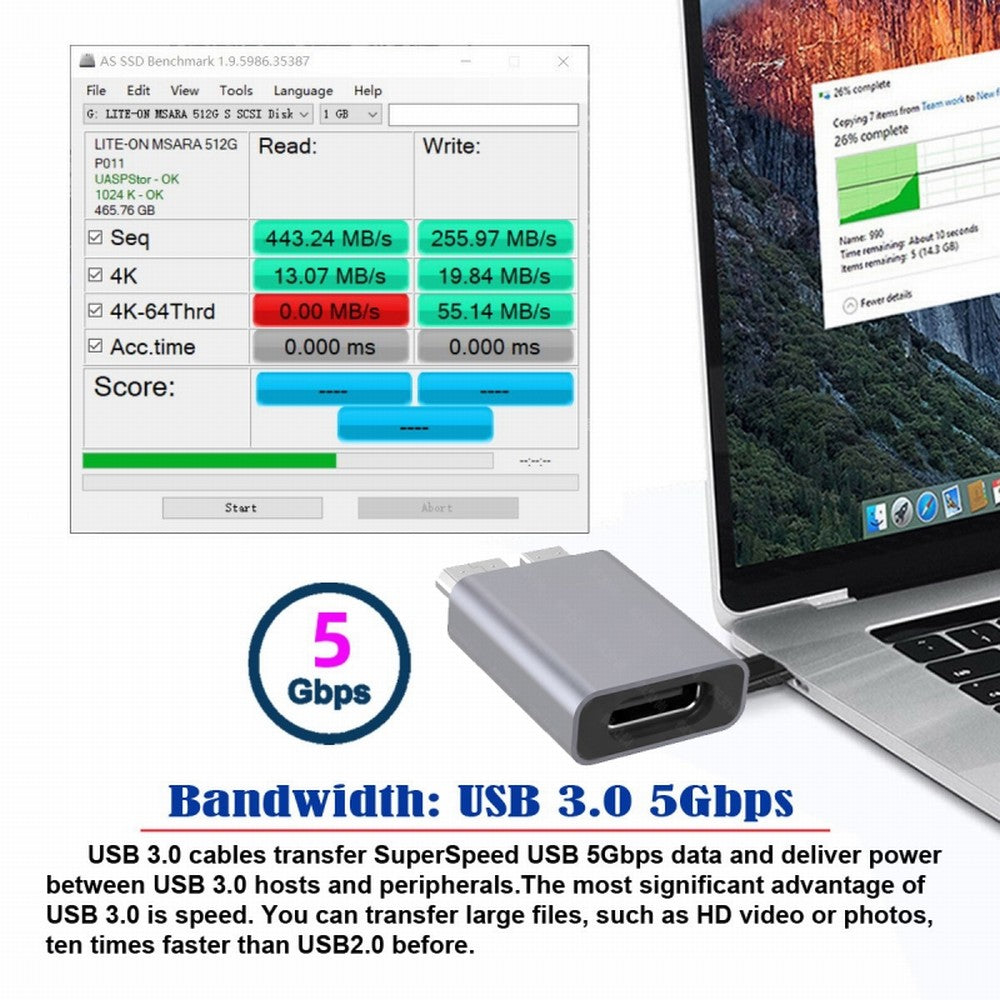 Chenyang USB-C USB 3.1 Type C Female to Micro USB 3.0 Male Data Adapter 10Gbps Data Power for Laptop SSD Disk UC-082-MMCF