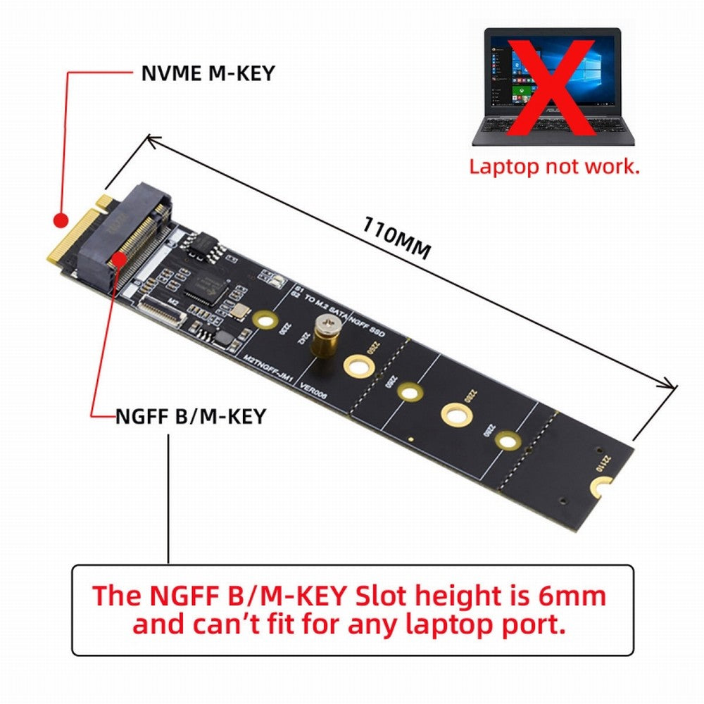 Chenyang SATA NGFF Key B+M SSD to NVME M-key Motherboard Desktop Adapter Converter SSD Card JMB582 2280 SA-050