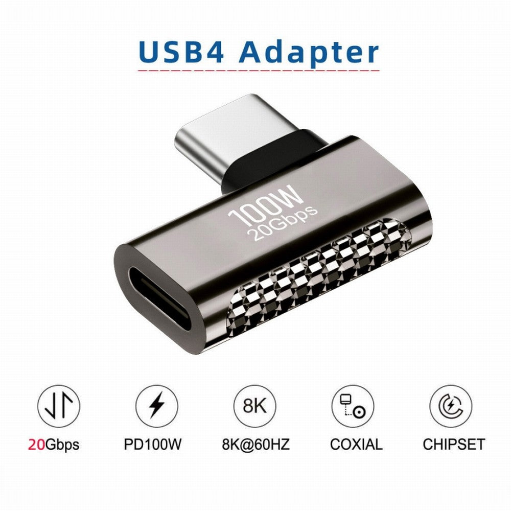 Chenyang 20Gbps USB4 Type C Male to Female 90 Degree Left Right Angled 100W Power Data 8K Video Adapter for Laptop Phone UC-124-RI