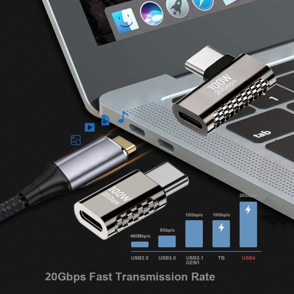 Chenyang 20Gbps USB4 Type C Male to Female 90 Degree Left Right Angled 100W Power Data 8K Video Adapter for Laptop Phone UC-124-RI