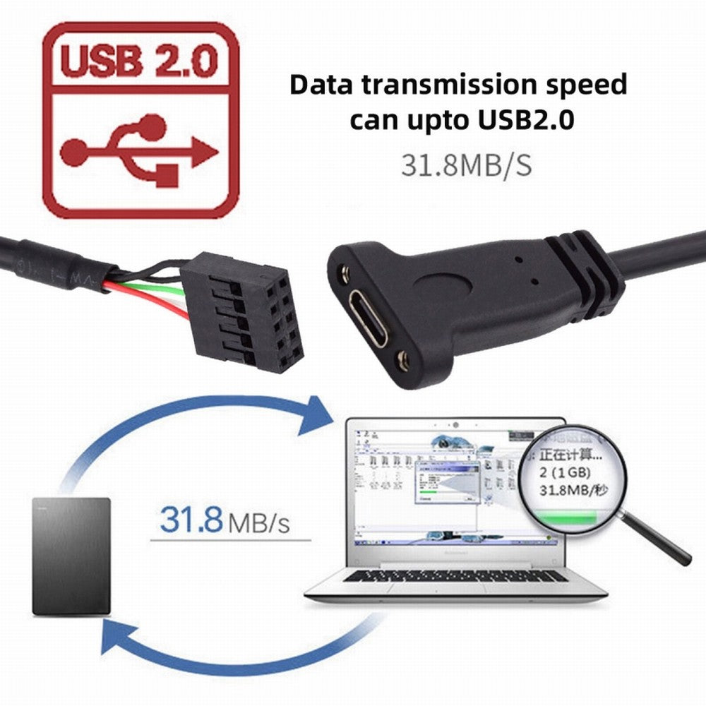 Chenyang Single Port USB 3.1 Type C USB-C Female to USB 2.0 Motherboard 9pin 10pin Header Cable 20cm with Bracket UC-138