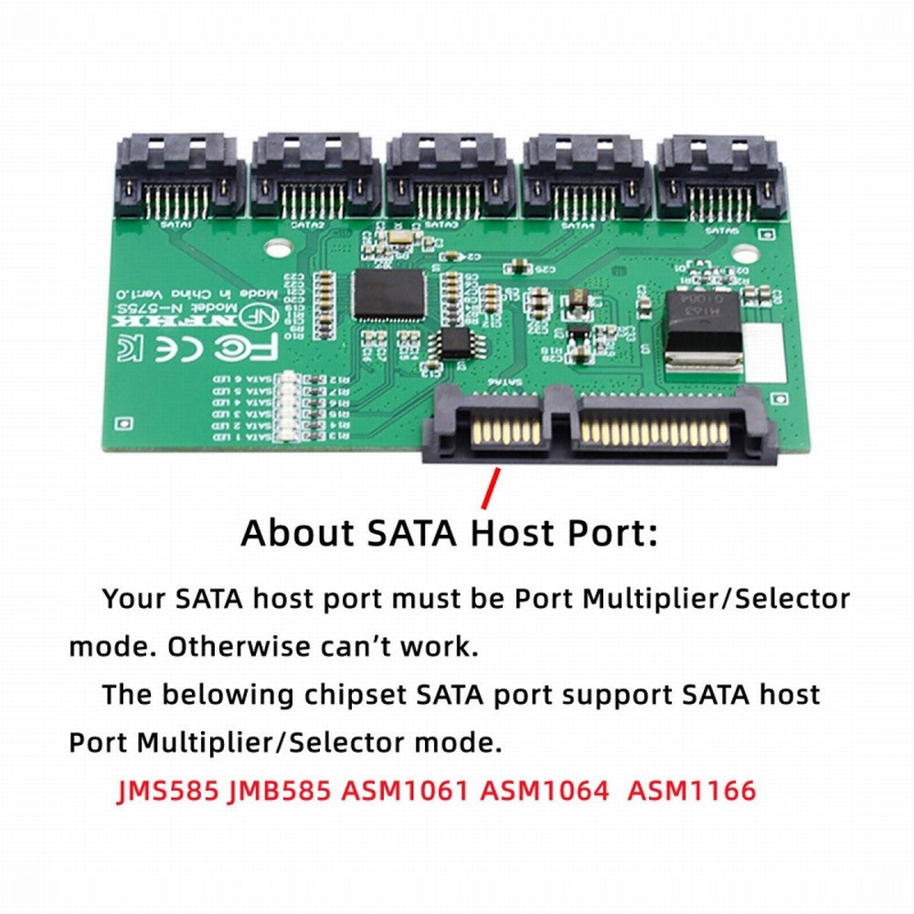 Chenyang SATA 3.0 6Gbps 1 to 5 Splitter Ports HUB Adapter Converter PM Multiplier Port Selector JMB575 SA-054