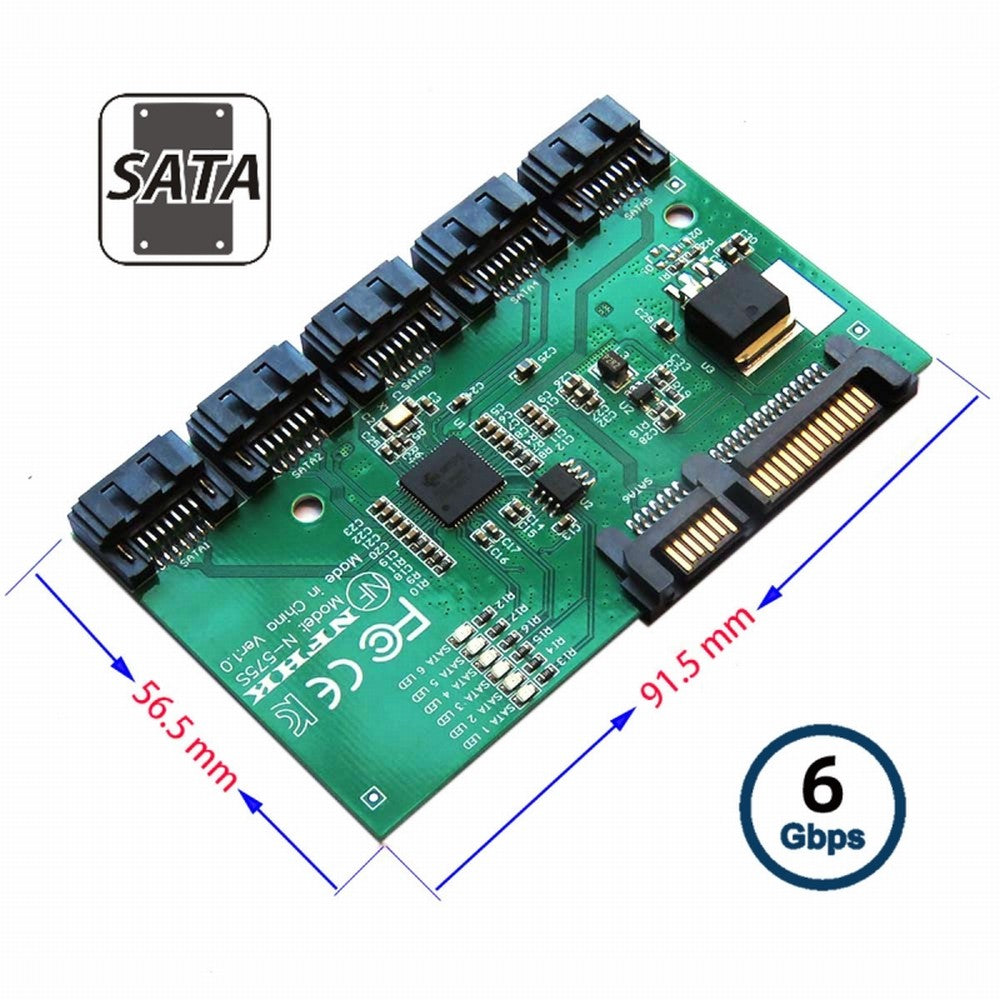 Chenyang SATA 3.0 6Gbps 1 to 5 Splitter Ports HUB Adapter Converter PM Multiplier Port Selector JMB575 SA-054