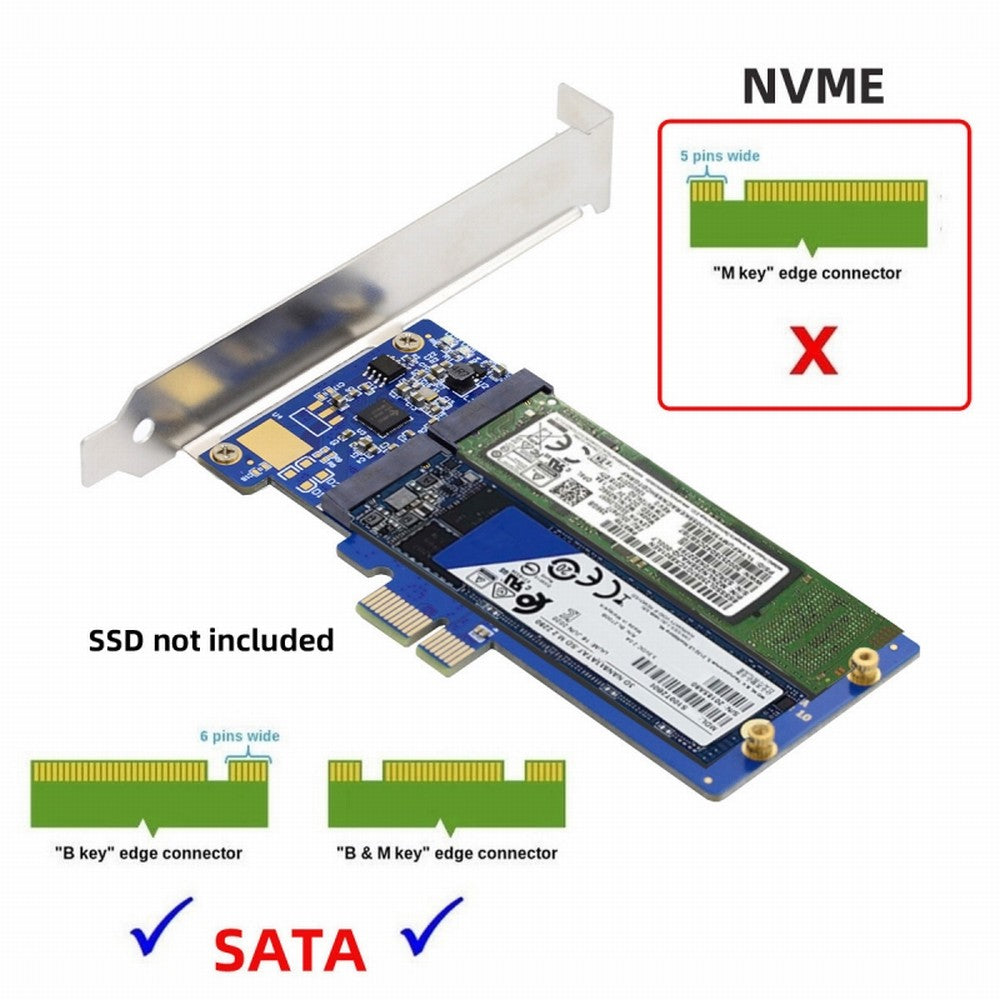 Chenyang Dual SATA NGFF Key B+M SSD to PCI-E 1x Motherboard Desktop Adapter Converter SSD Card JMB582 2280 SA-053