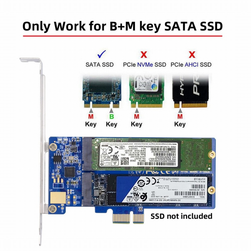 Chenyang Dual SATA NGFF Key B+M SSD to PCI-E 1x Motherboard Desktop Adapter Converter SSD Card JMB582 2280 SA-053