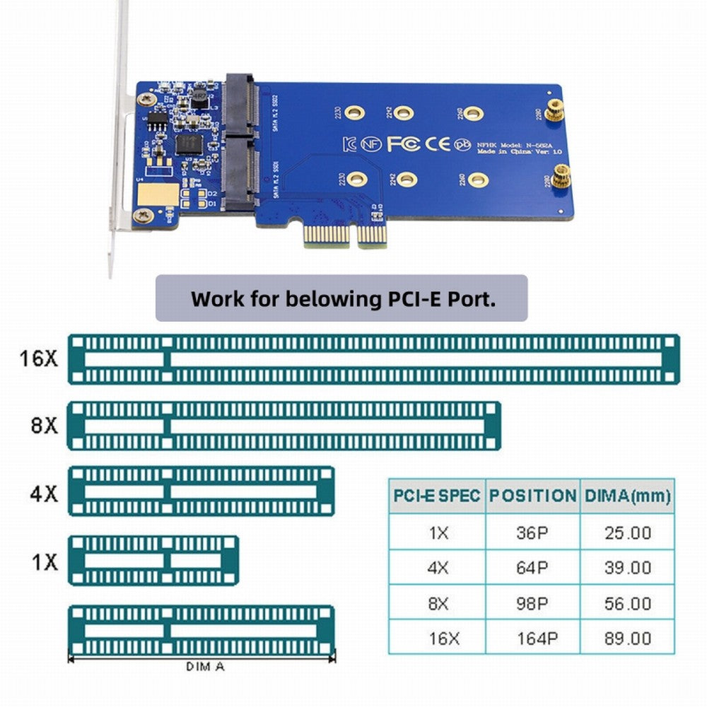 Chenyang Dual SATA NGFF Key B+M SSD to PCI-E 1x Motherboard Desktop Adapter Converter SSD Card JMB582 2280 SA-053