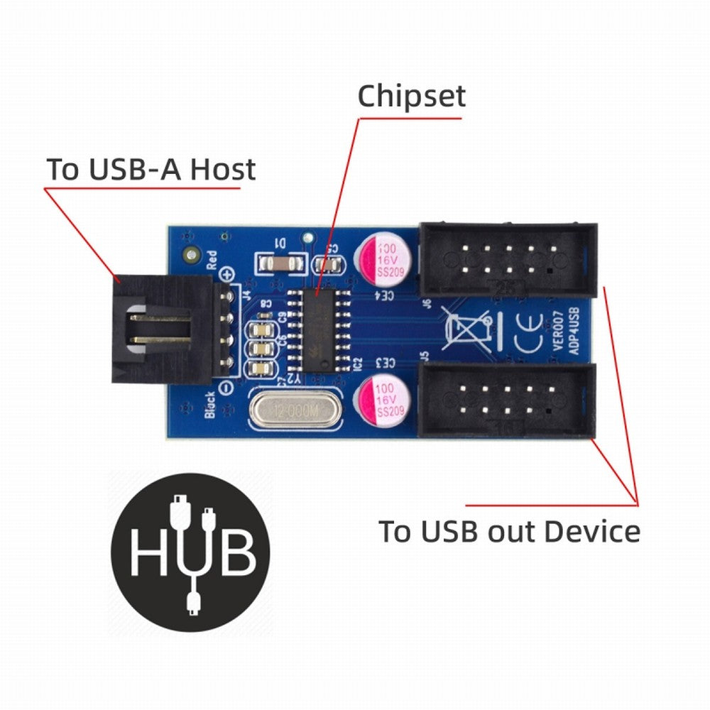 Chenyang USB 2.0 Type-A Male 1 to 2 Female Motherboard 9pin Header Extension HUB Connector Adapter Port Multilier U2-066