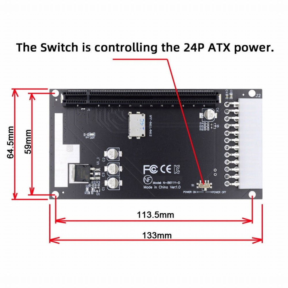 Chenyang 4x Oculink SFF-8612 SFF-8611 to PCIE PCI-Express 16x Adapter with ATX 24pin Power Port for Mainboard Graphics Card SF-059