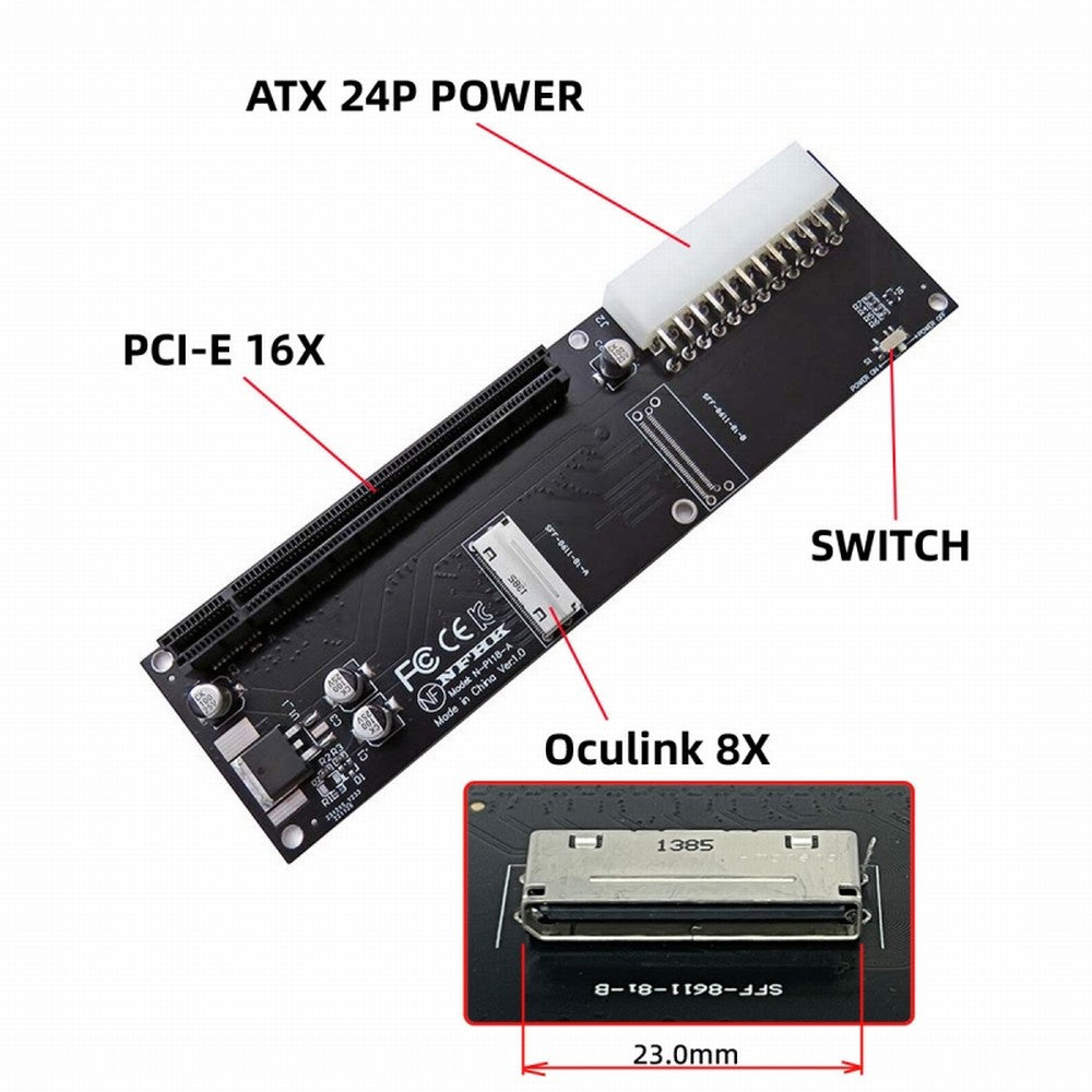 Chenyang 8x Oculink SFF-8612 8611 to PCIE PCI-Express 16x Adapter with ATX 24pin Power Port for Mainboard Graphics Card SF-066