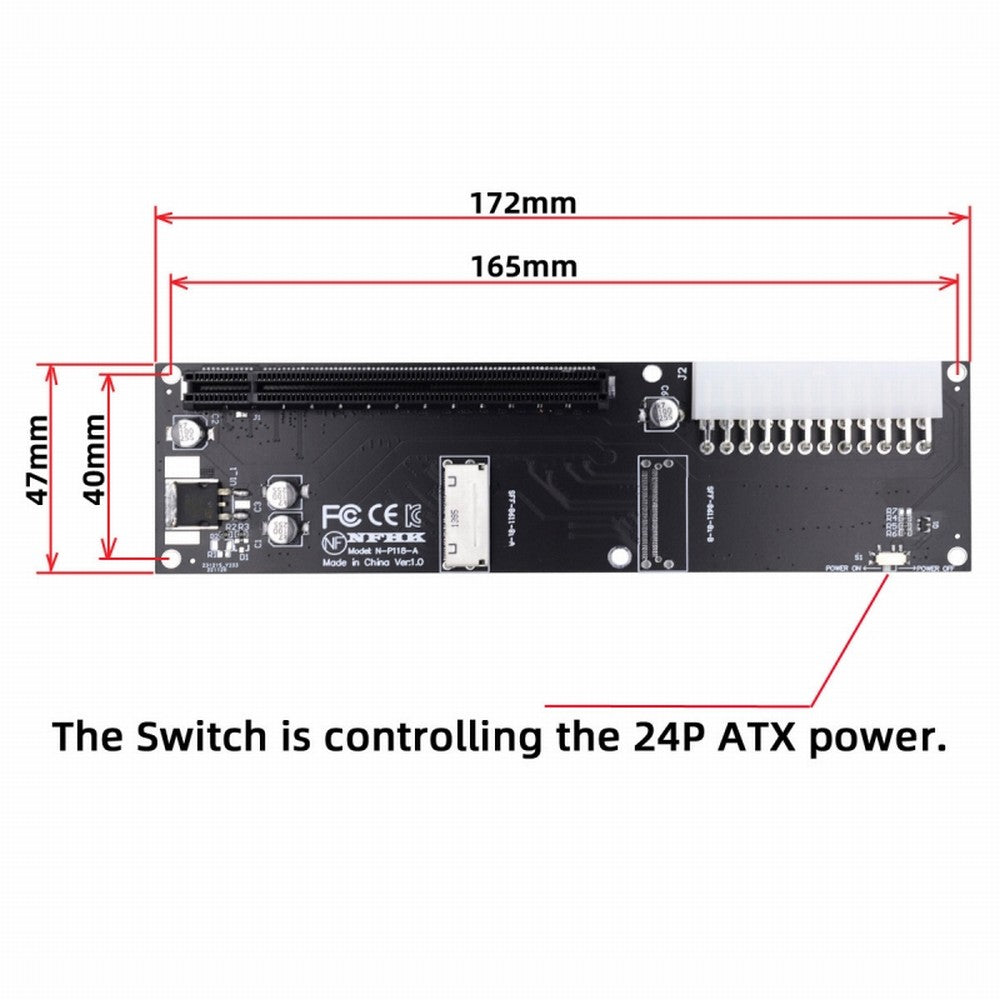 Chenyang 8x Oculink SFF-8612 8611 to PCIE PCI-Express 16x Adapter with ATX 24pin Power Port for Mainboard Graphics Card SF-066