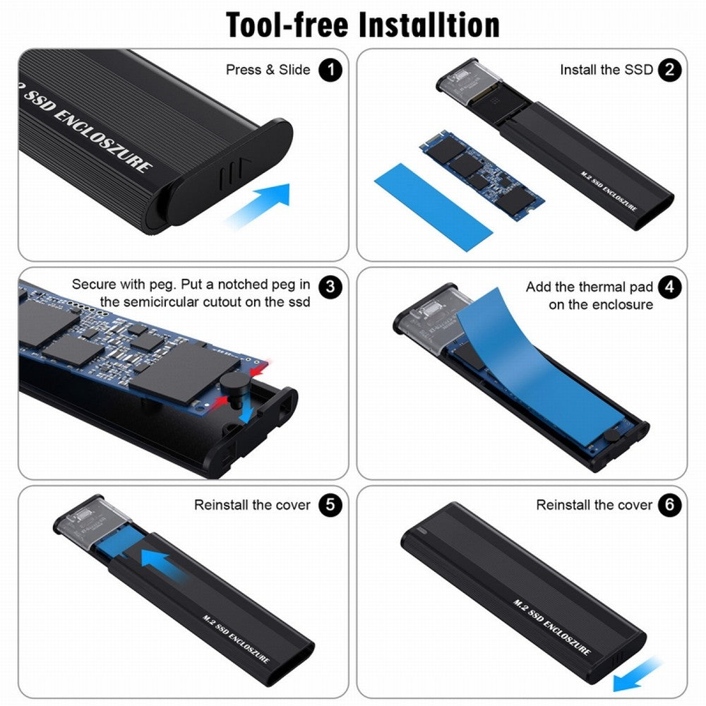 Chenyang USB 3.0 USB-C Type-C to NVME M-key M.2 NGFF SATA SSD External PCBA Case Enclosure RTL9210B Chipset UC-145