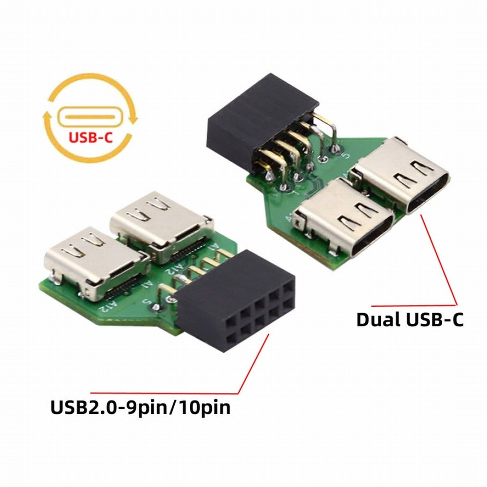 Chenyang Dual Ports USB 3.1 Type C USB-C Female to USB 2.0 Motherboard 9pin 10pin Header Adapter PCBA 480Mbps UC-141-TC002