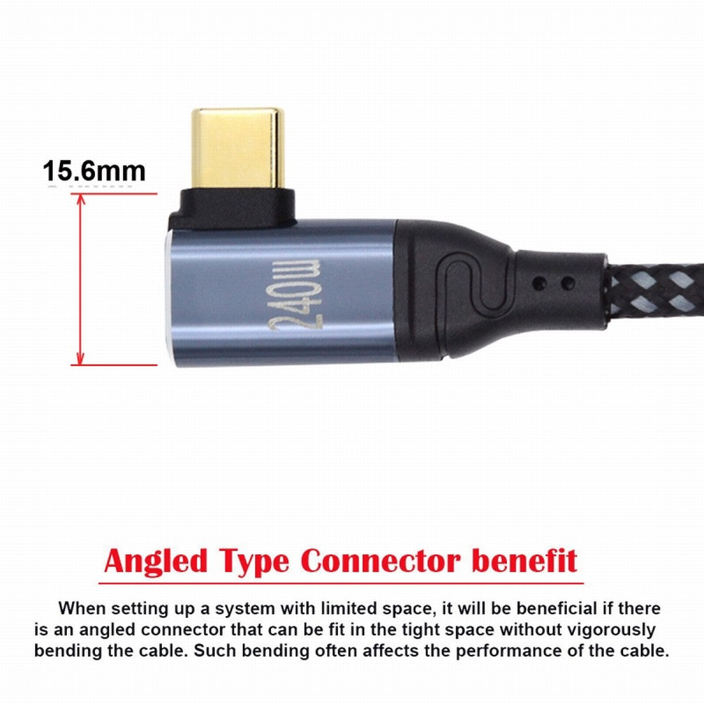 Chenyang USB-C 240W Type-C Cable 480Mbps 48V 5A Left Right Angled 90 Degree Compatible with USB2.0 100W Charging for Laptop Tablet Phone CC-UC-132-RI