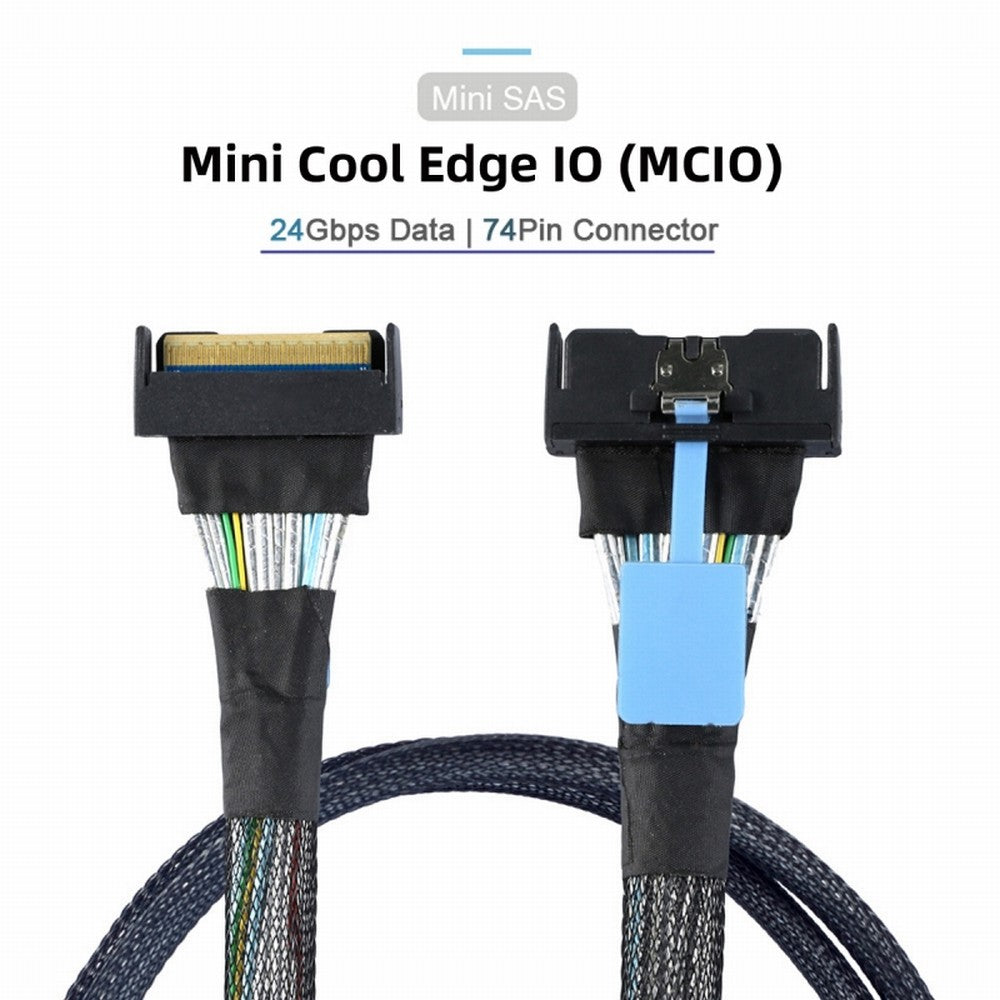 Chenyang PCI-E 5.0 Mini Cool Edge IO MCIO STR PCI-E 8i 74Pin Male to MCIO 74Pin Male Extender Cable 50cm SF-063-BK