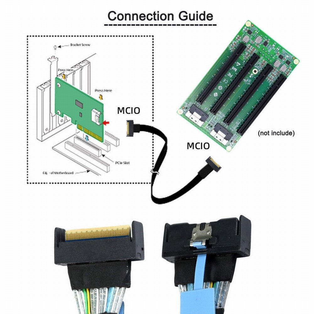 Chenyang PCI-E 5.0 Mini Cool Edge IO MCIO STR PCI-E 8i 74Pin Male to MCIO 74Pin Male Extender Cable 50cm SF-063-BK