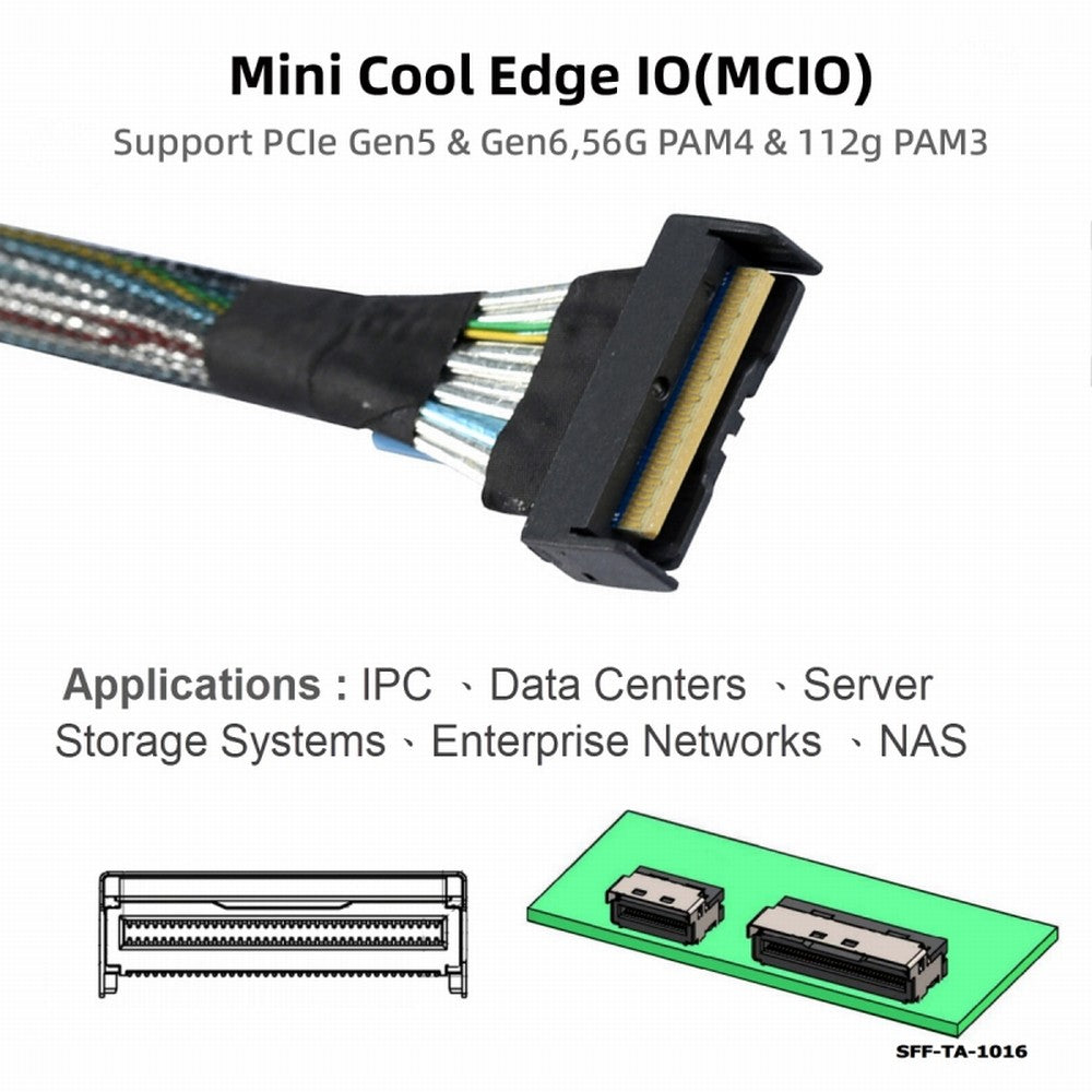 Chenyang PCI-E 5.0 Mini Cool Edge IO MCIO STR PCI-E 8i 74Pin Male to MCIO 74Pin Male Extender Cable 50cm SF-063-BK