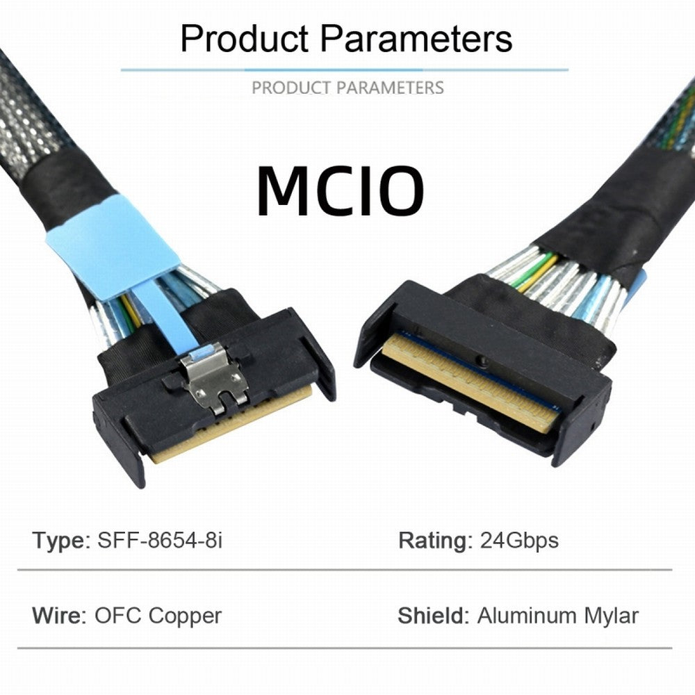 Chenyang PCI-E 5.0 Mini Cool Edge IO MCIO STR PCI-E 8i 74Pin Male to MCIO 74Pin Male Extender Cable 50cm SF-063-BK