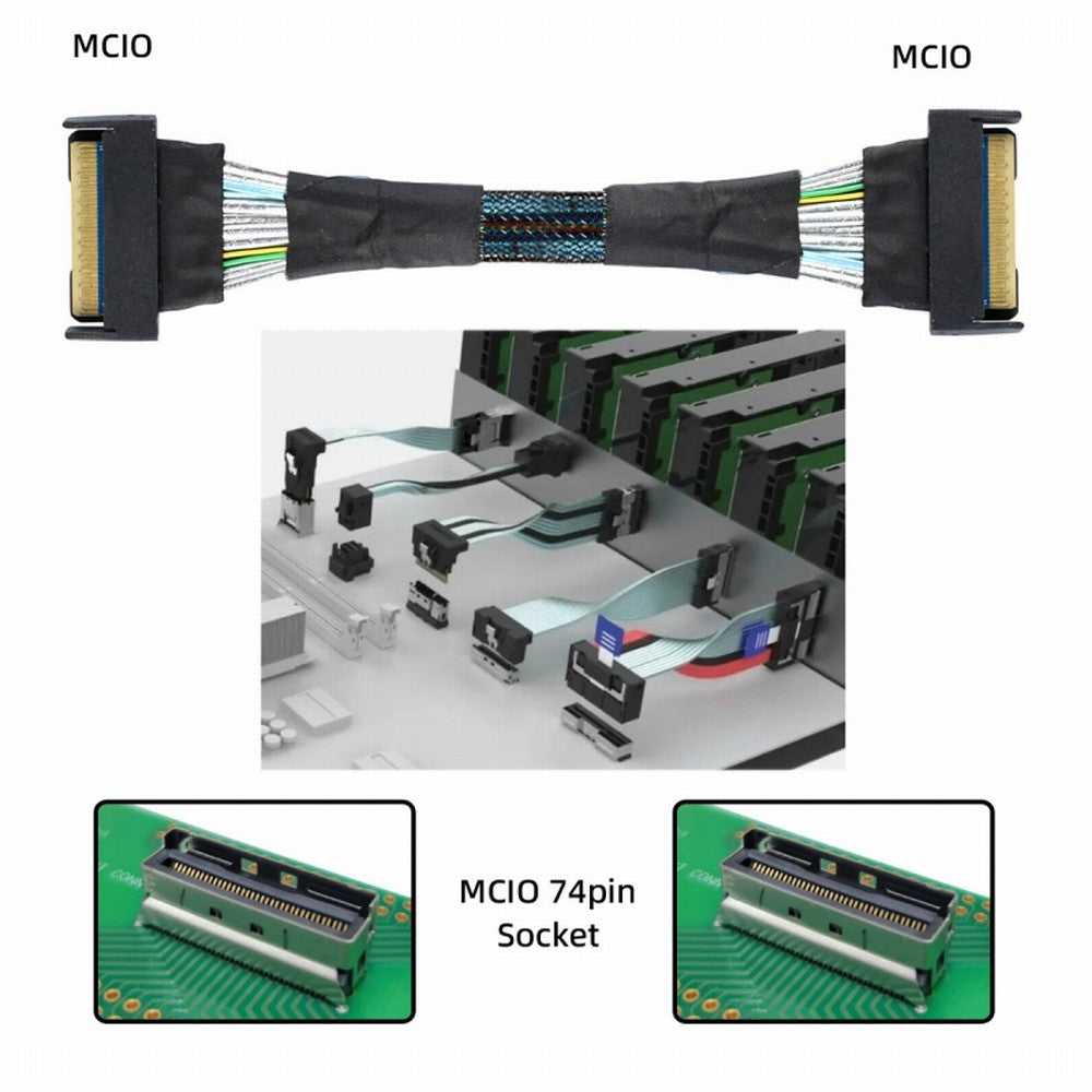 Chenyang PCI-E 5.0 Mini Cool Edge IO MCIO STR PCI-E 8i 74Pin Male to MCIO 74Pin Male Extender Cable 50cm SF-063-BK