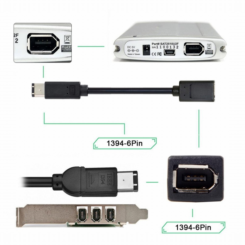 Chenyang IEEE 1394 6Pin Female to 1394a 6Pin Male Extension Data Video Capture Card Firewire 400 to 400 Cable 20cm CA-001