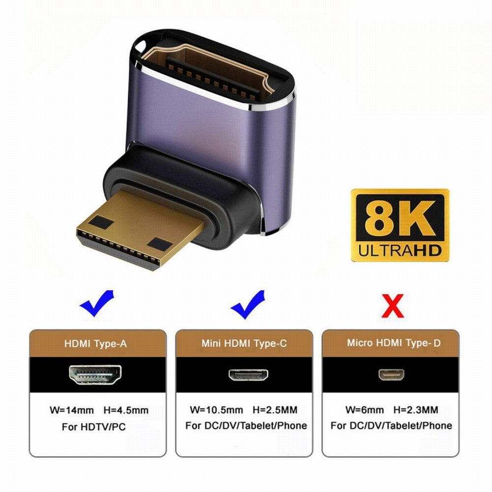 Chenyang Up Angled Mini HDMI Male to HDMI 2.1 Female UHD Extension Gold Converter Adapter Support 8K 60hz HDTV HD-038-C8K05