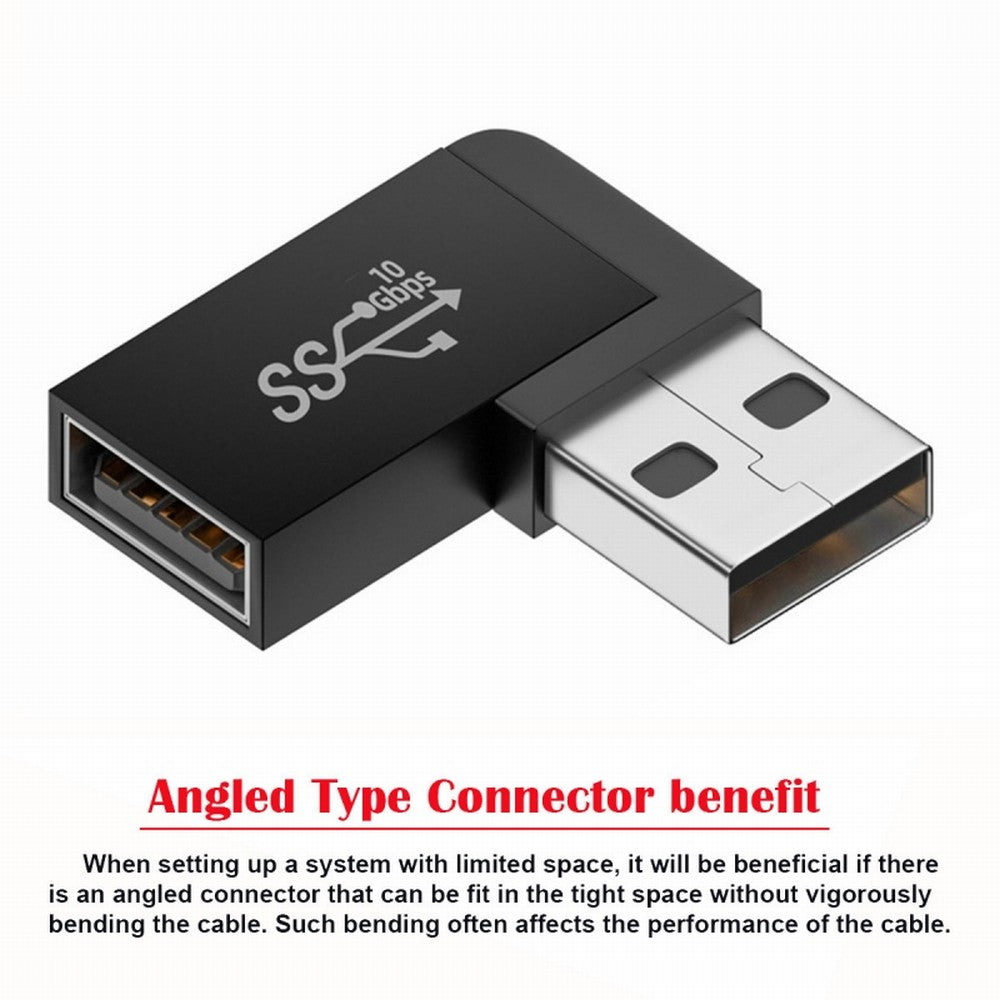 Chenyang 10Gbps USB3.0 Male to Female Extension Power Data Video Adapter 90 Degree Left Angled Type U3-018-LF