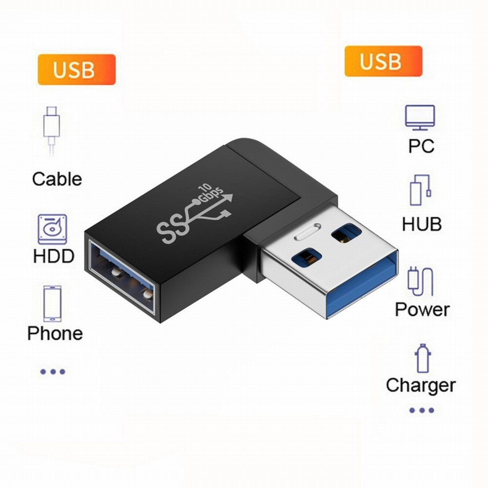 Chenyang 10Gbps USB3.0 Male to Female Extension Power Data Video Adapter 90 Degree Right Angled Type U3-018-RF