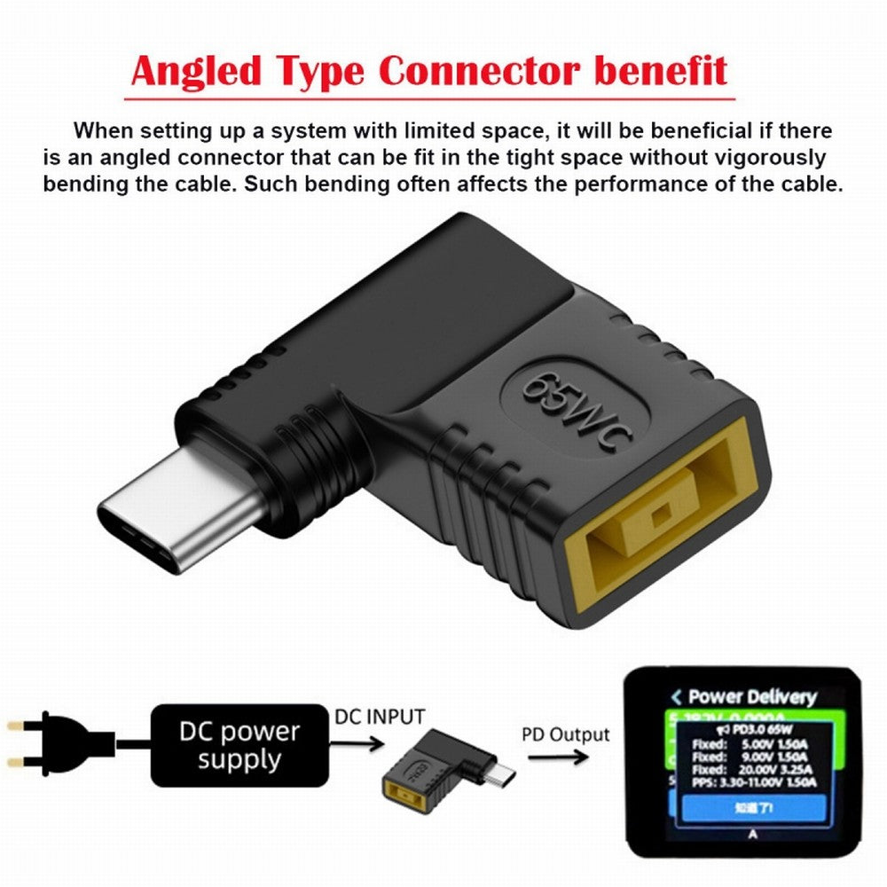 Chenyang Rectangle Jack Thinkpad X1 Input to USB-C Type-C Angled 90 Degree Power Plug Charge Adapter for Laptop Phone UC-211-RI-1145MM