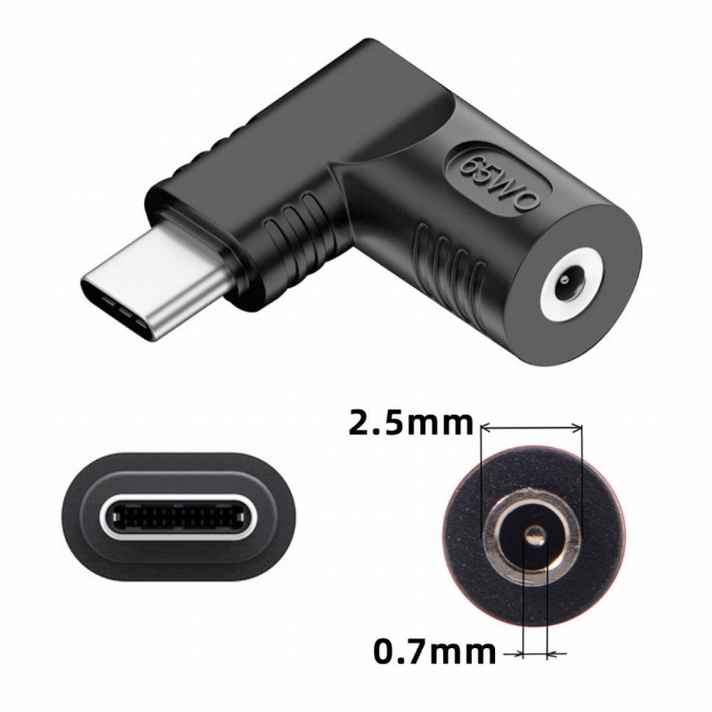 Chenyang DC Jack 2.5x0.7mm Input to USB-C Type-C Angled 90 Degree Power Plug Charge Adapter for Laptop Phone UC-211-RI-2507MM