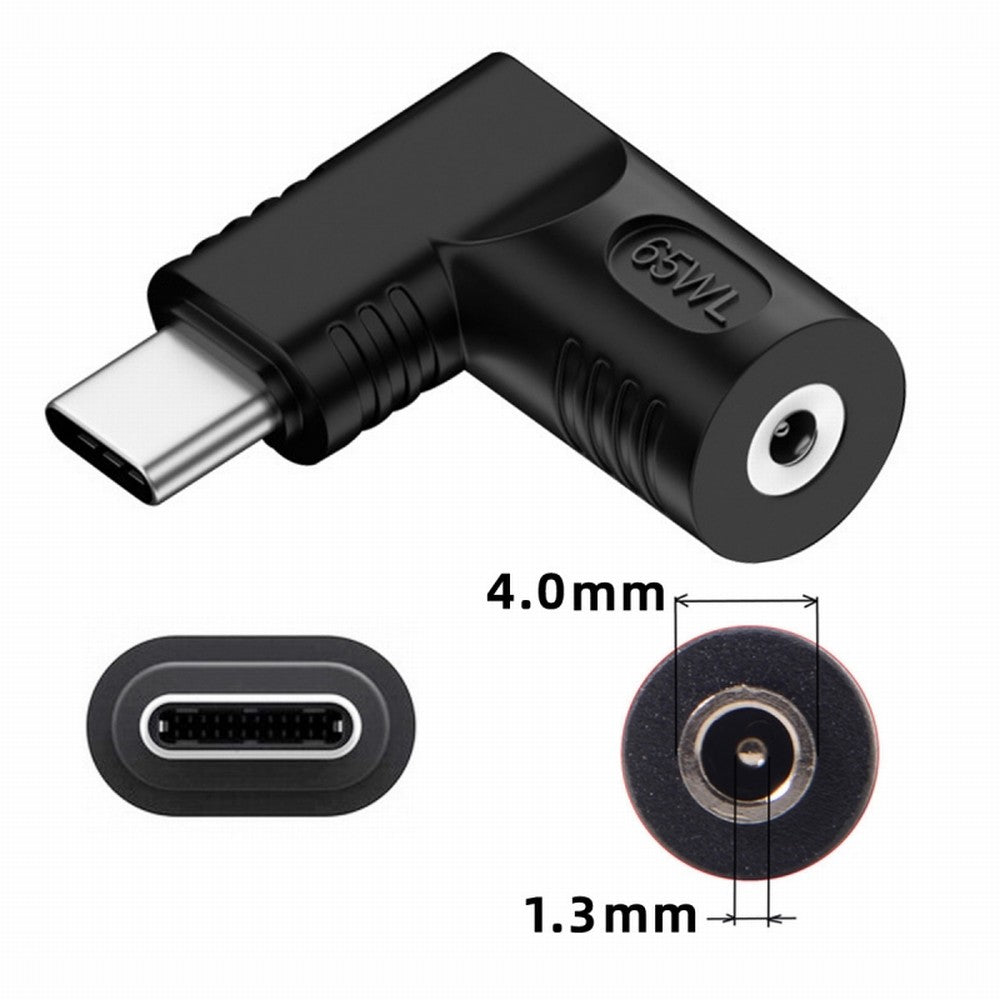 Chenyang DC Jack 4.0x1.3mm Input to USB-C Type-C Angled 90 Degree Power Plug Charge Adapter for Laptop Phone UC-211-RI-4013MM