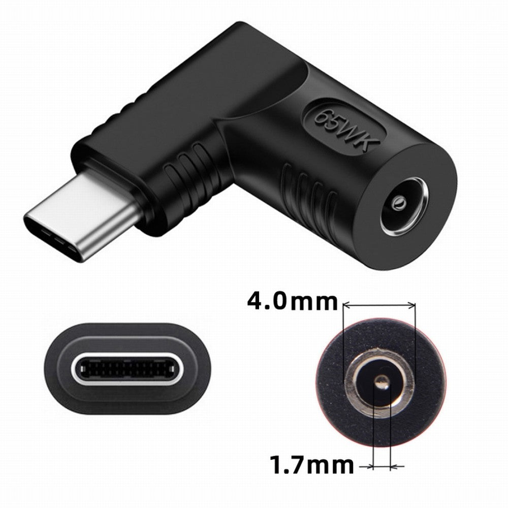 Chenyang DC Jack 4.0x1.7mm Input to USB-C Type-C Angled 90 Degree Power Plug Charge Adapter for Laptop Phone UC-211-RI-4017MM