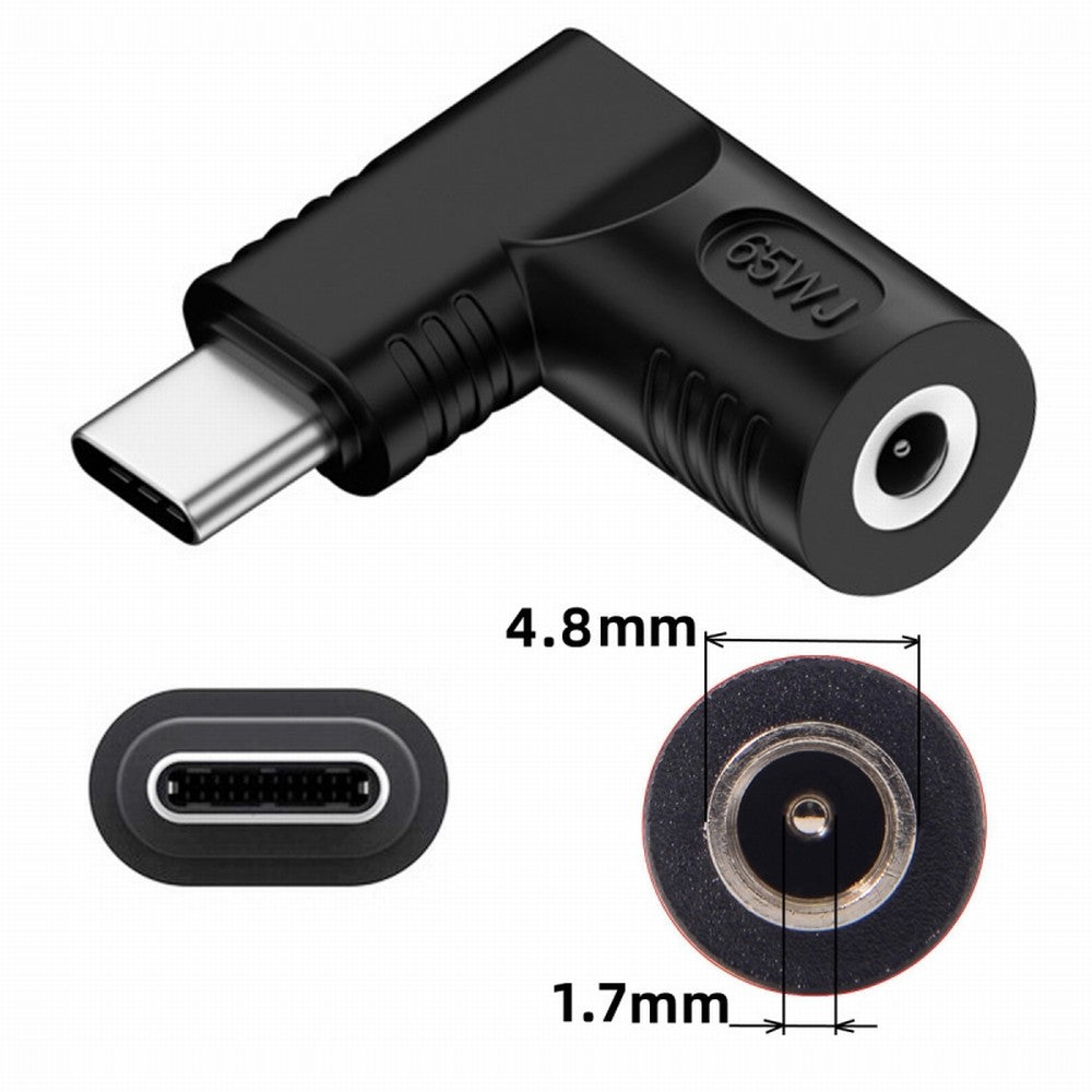 Chenyang DC Jack 4.8x1.7mm Input to USB-C Type-C Angled 90 Degree Power Plug Charge Adapter for Laptop Phone UC-211-RI-4817MM