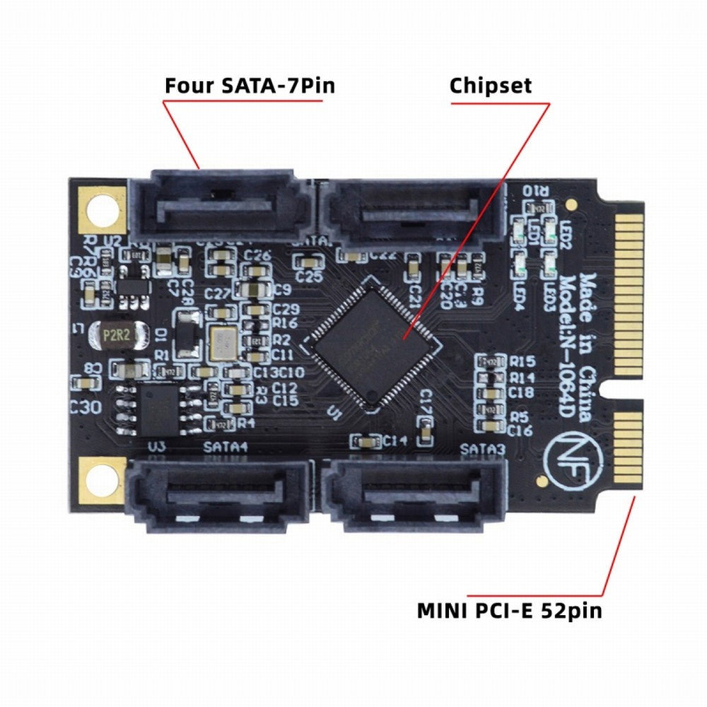 Chenyang Mini PCI-E PCI Express to SATA 3.0 Four Ports Adapter Converter 6Gbps Hard Drive Extension Card for SSD SA-033-4P