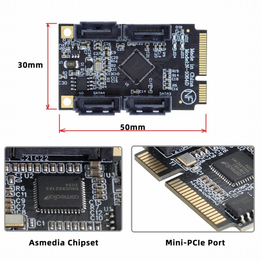 Chenyang Mini PCI-E PCI Express to SATA 3.0 Four Ports Adapter Converter 6Gbps Hard Drive Extension Card for SSD SA-033-4P