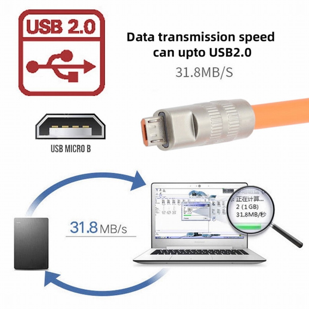 Chenyang USB-A Type A to USB Micro 5Pin Liquid Silicone Ultra Soft Power USB2.0 Data Cable Fast Charge for Laptop Tablet Phone U2-089-OR-1.0M