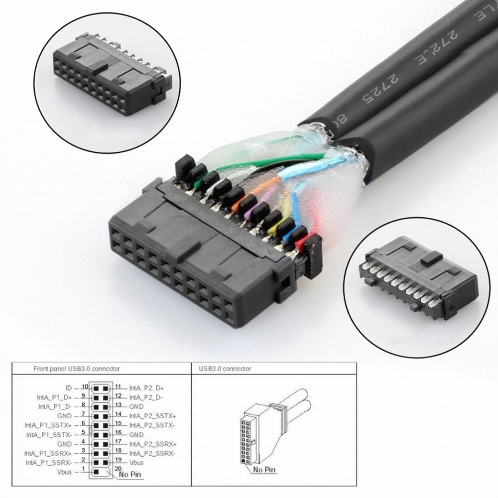 Chenyang Motherboard 19pin USB 3.0 Header 1 to 2 USB2.0 9Pin Female Extension HUB Connector Adapter Port Multilier U3-022