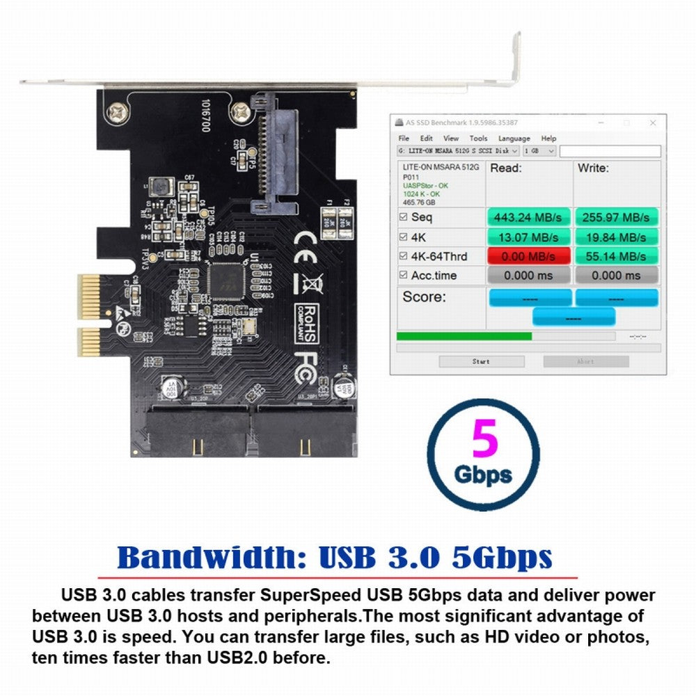 Chenyang 5Gbps 19Pin 20Pin USB 3.0 Front Panel Header to PCI-E 1X Express Card VL805 Adapter for Desktop Computer Motherboard U3-048