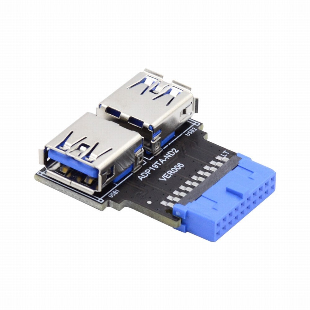 Chenyang Dual USB 3.0 A Type Female to Motherboard 20/19 Pin Box Header Slot Adapter 5Gbps Horizontal Type PCBA U3-079-RI