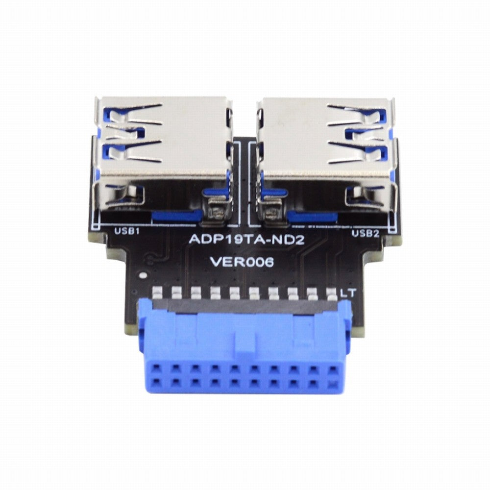 Chenyang Dual USB 3.0 A Type Female to Motherboard 20/19 Pin Box Header Slot Adapter 5Gbps Horizontal Type PCBA U3-079-RI