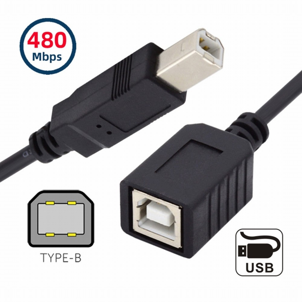 Chenyang USB 2.0 B Type Male to Female Extension Cable 20cm for Printer Scanner Disk U2-068-BK