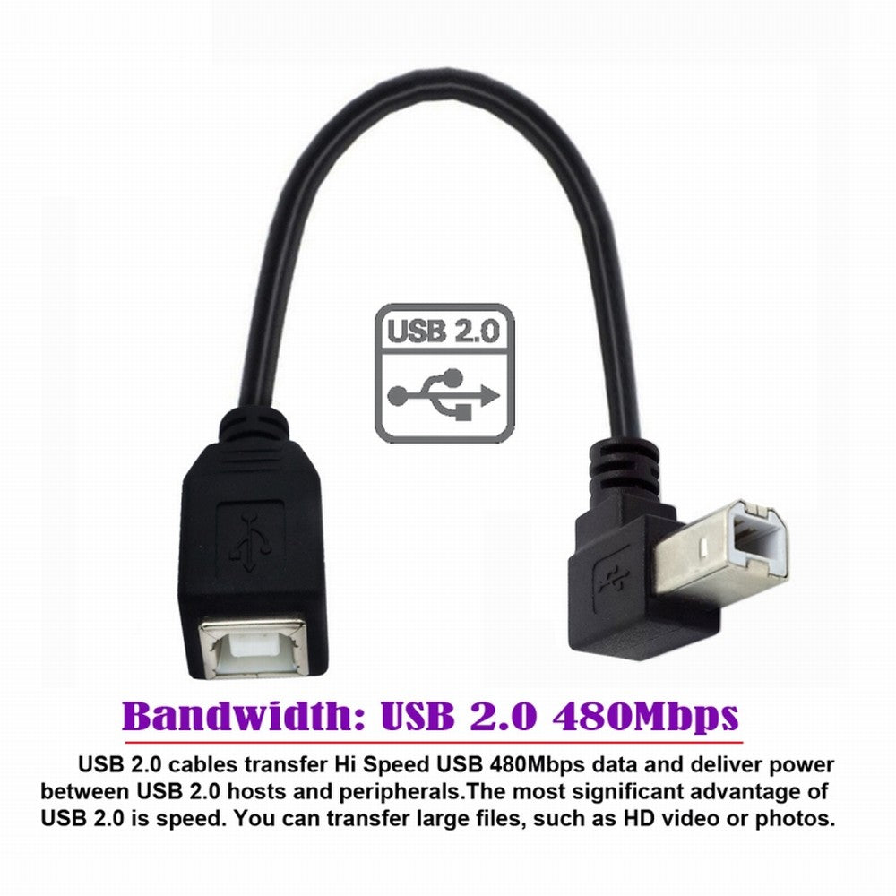 Chenyang USB 2.0 B Type Male to Female Extension Cable Down Angled 90 Degree 20cm for Printer Scanner Disk U2-068-DN