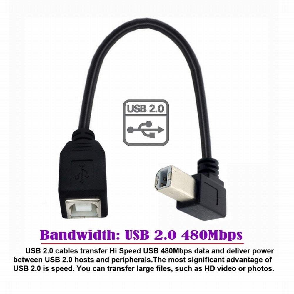 Chenyang USB 2.0 B Type Male to Female Extension Cable Right Angled 90 Degree 20cm for Printer Scanner Disk U2-068-RI