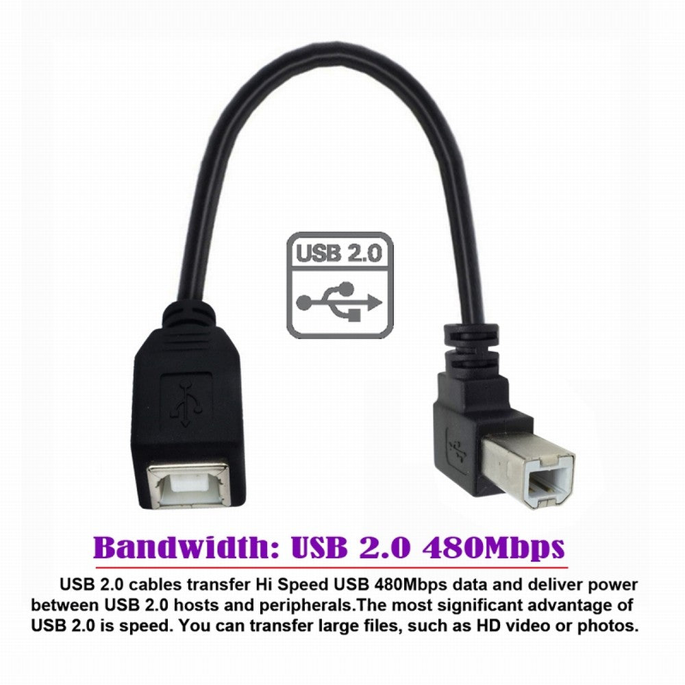 Chenyang USB 2.0 B Type Male to Female Extension Cable Up Angled 90 Degree 20cm for Printer Scanner Disk U2-068-UP