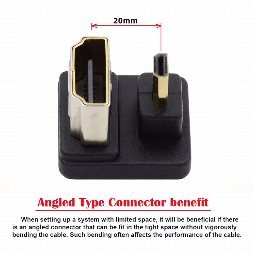 Chenyang Micro HDMI 1.4 Male Type-D to HDMI Female Port Savers 360 Degree Down Opposite U Shape Back Angled Extension Adapter Converter HD-020-DN